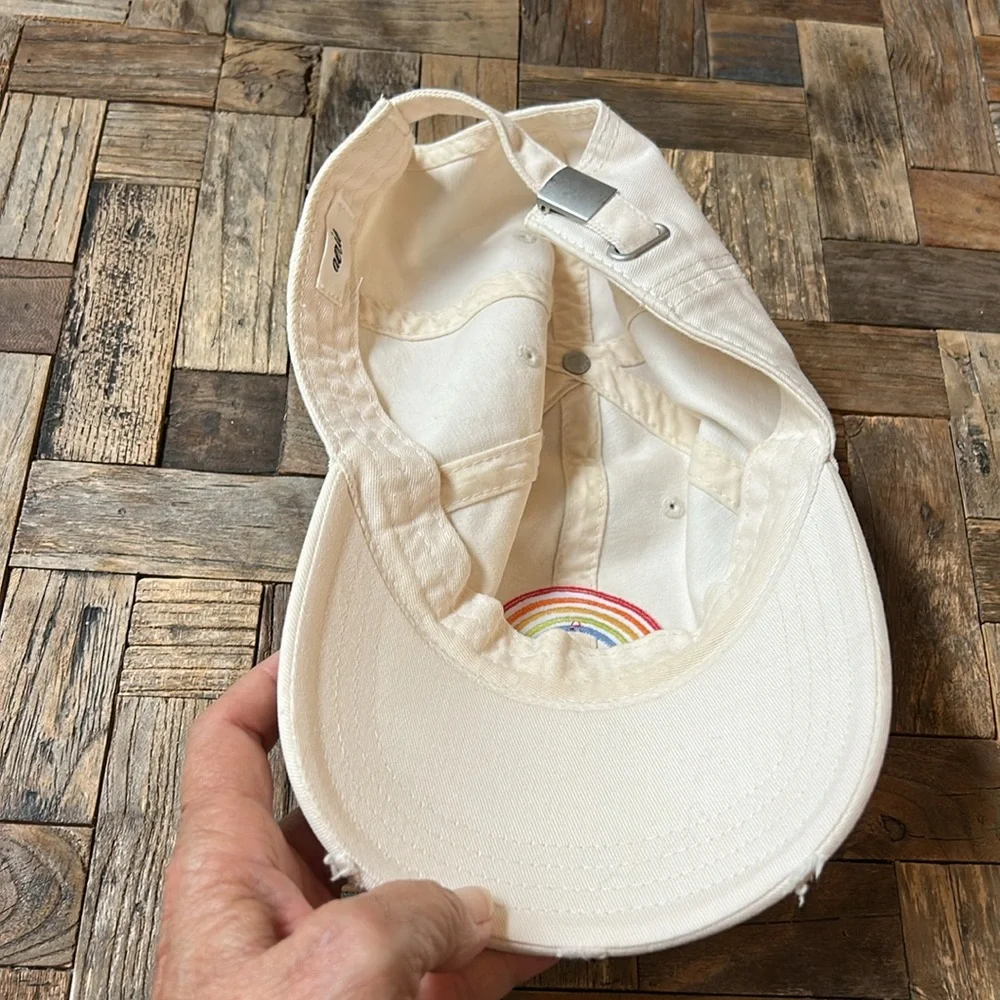 aerie White Baseball Cap with Rainbow 